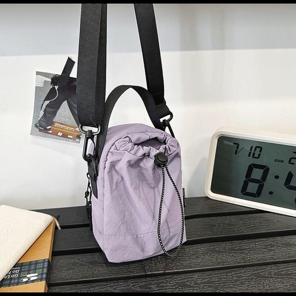Sports Drawstring Crossbody Bag Solid Color Mobile Phone Pack Quick-dry Nylon Shoulder Bag Unisex