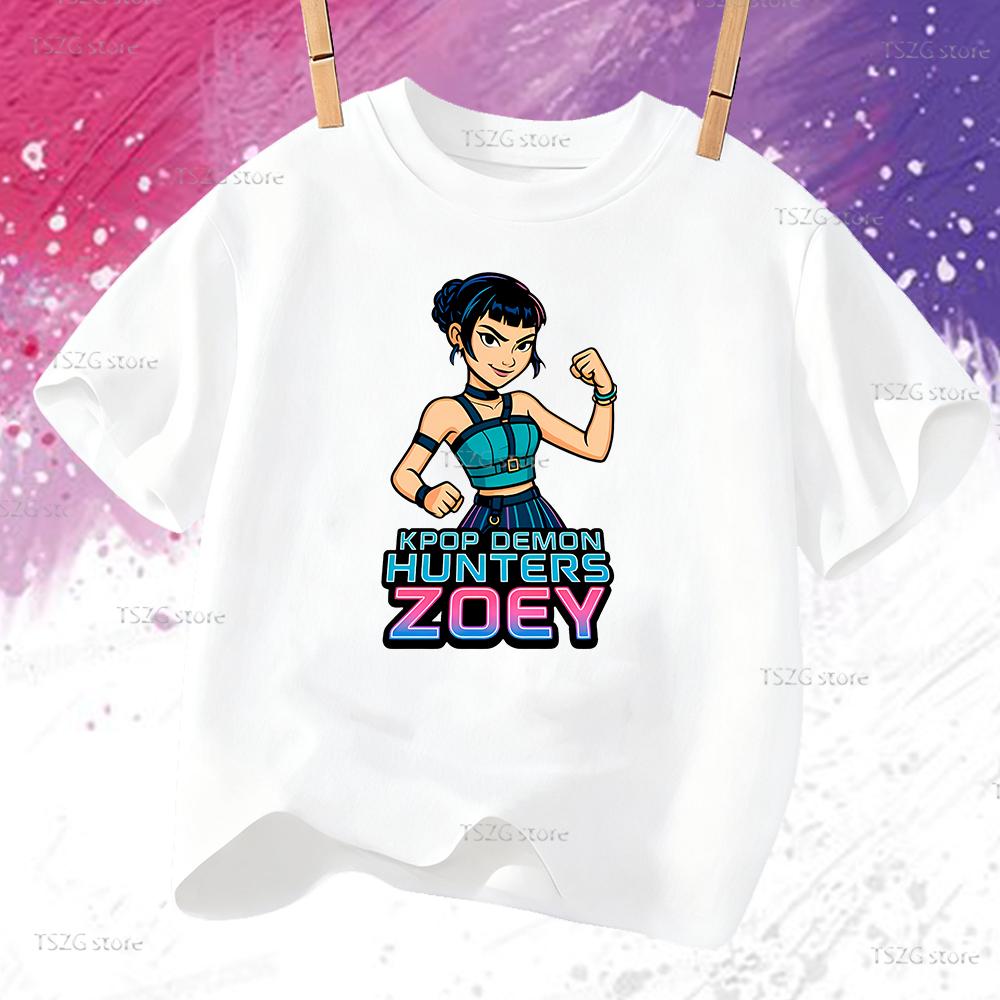 Camiseta Infantil Kpop Verão Caçadores de Demônios ZOEY Desenho Animado Menina Menino Camiseta Quente Estampa de Filme Fofa Baby Tee Roupa de Fã