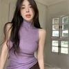 Knitted High Neck Tank Top Camisole Slim Fit Summer Hot Girl Sleeveless Top Elegant Korean Style Stretchy Sexy
