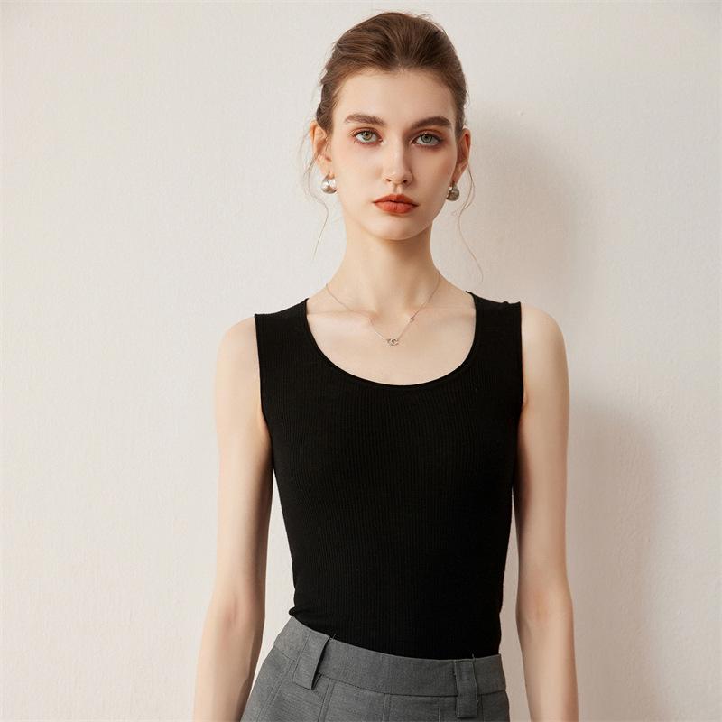 Women's Ribbed U-Neck Wool Camisole – Slimming, Stylish, Versatile Knit Sleeveless Top for Autumn and Winter