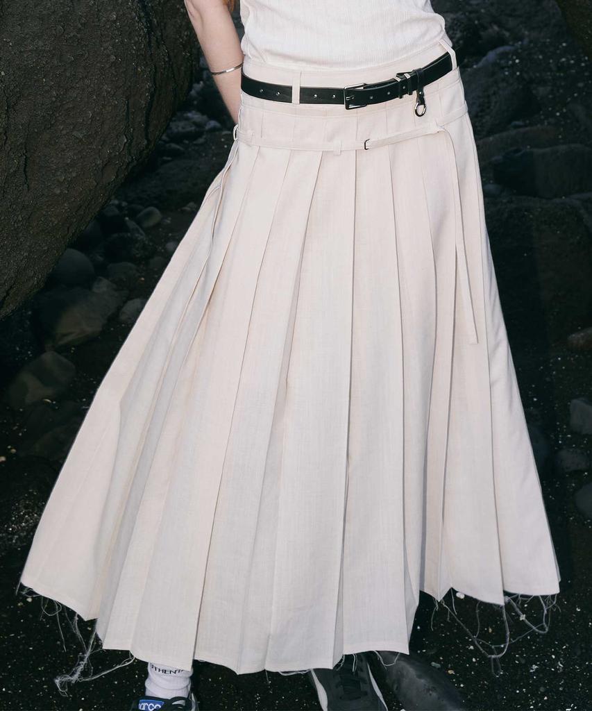 Yusentig Belted Pleated Skirt Ivory Aw4Ms46403