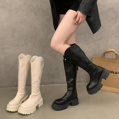 Muffin Thick-soled Small Man Thin Long Tube Knight Boots Women's 2025 Autumn and Winter New Black Heightening Medium Tube Long Boots