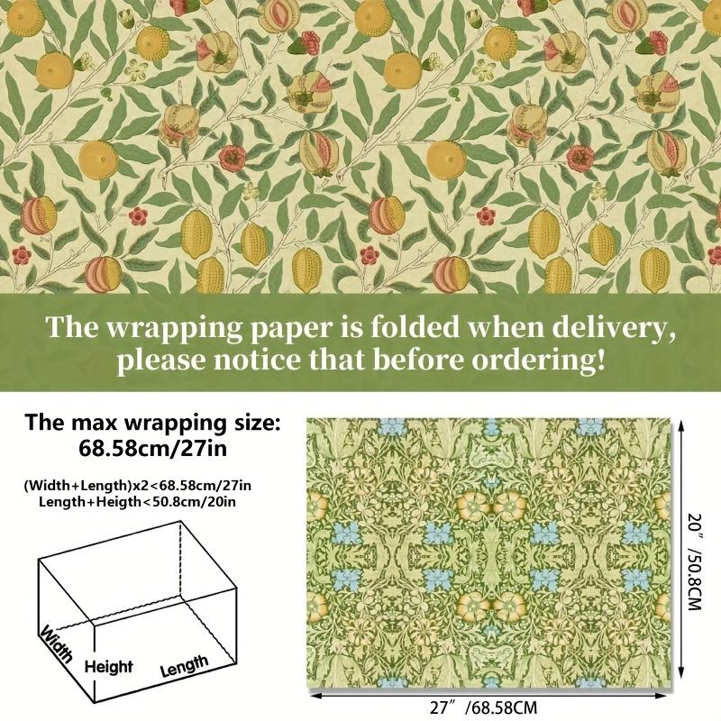 12 Stück/Set Vintage Blumen Geschenkpapier - 50,8-68,58cm, Elegante Grüne & Goldene Blumenmuster mit Schmetterlingen & Früchten