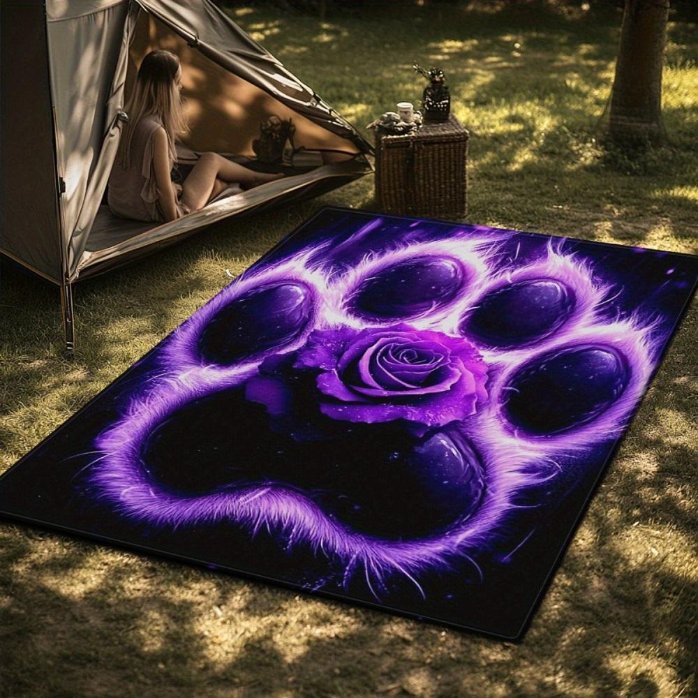 Purple Paw and Rose Carpet for Bedroom Living Room Sofa Bedside Hallway Non-slip Doormat Area Rug Floor Mat Home Decoration