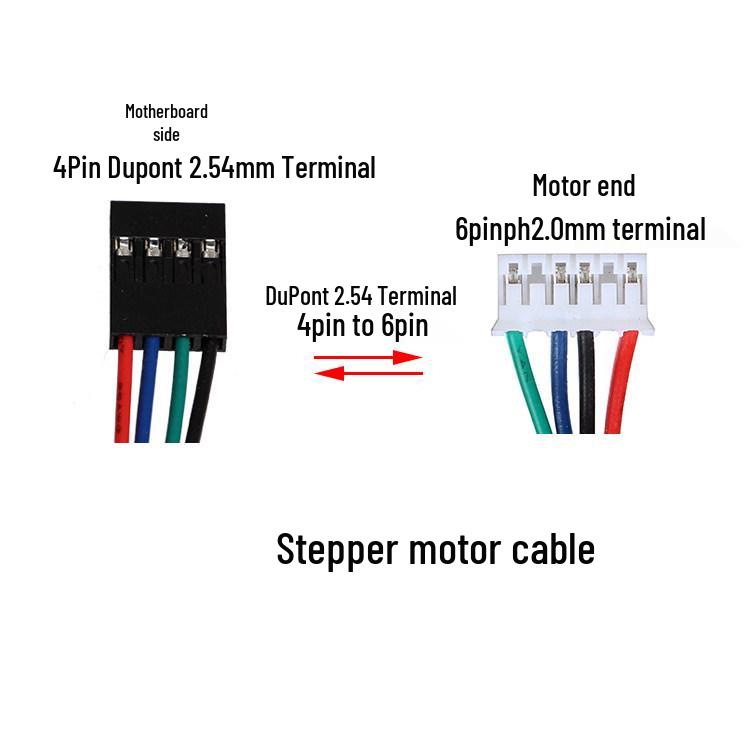 Krokový motor pro 3D tiskárnu, 2m kabel, 4-pinový na 6-pinový konektor XH2.54