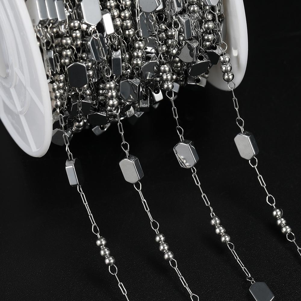 Stainless Steel Square Handmade Chain + Bead Collarbone Chain Handmade DIY Bracelet Necklace Earrings Accessories