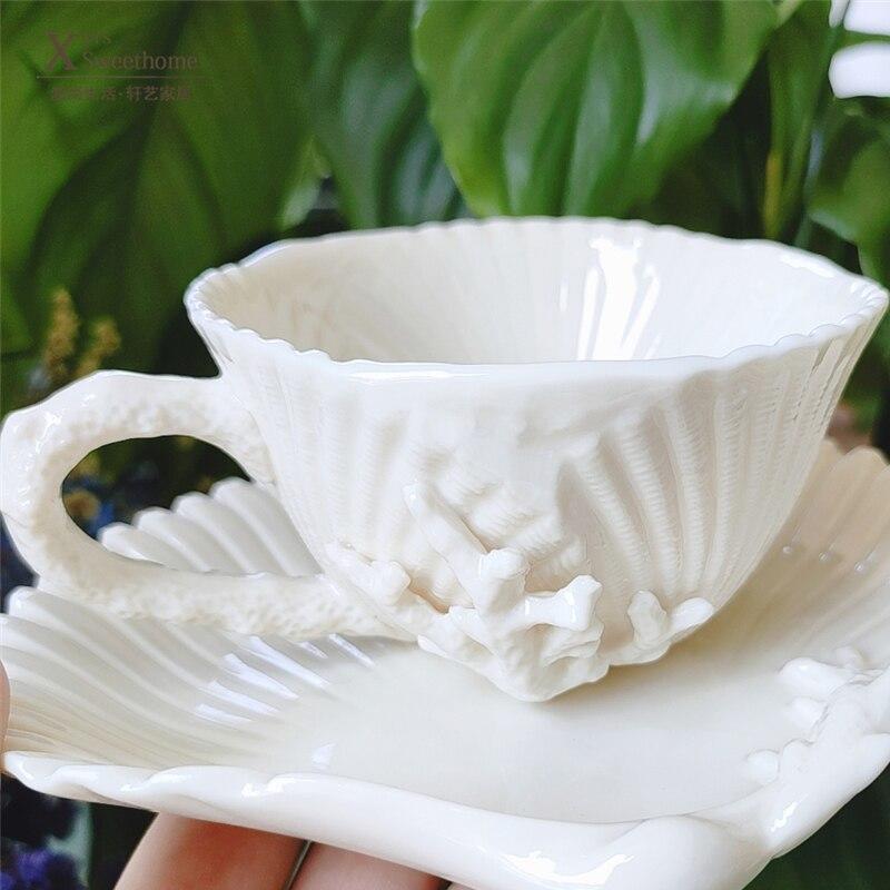 Tasses à café et cafetières en céramique de haute qualité avec motif de coquillages corail tasses en céramique thé de l'après-midi créatif céramique Tazas De tasses à café