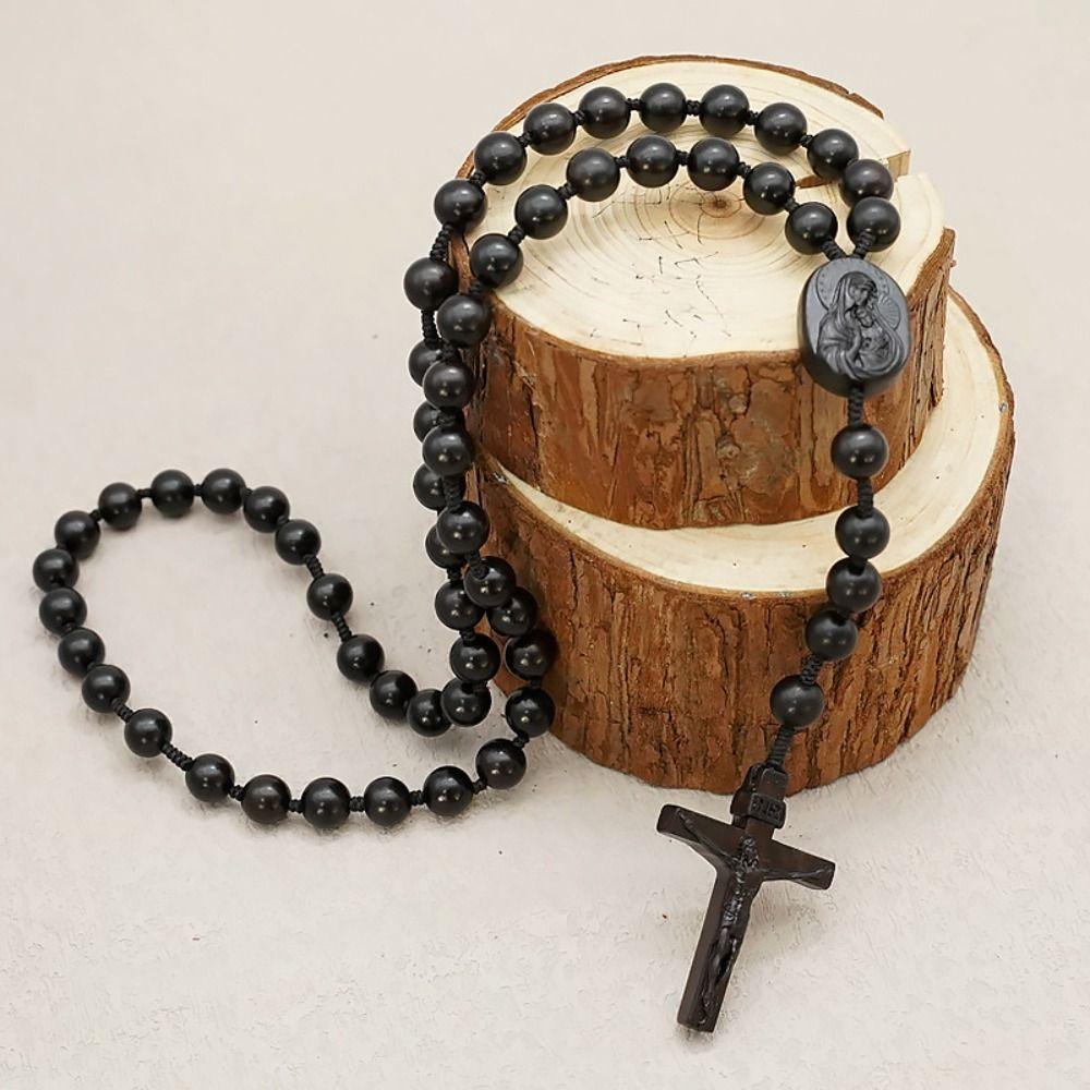with Storage Bag Handmade Rosary Necklace Dalbergia Microphylla Crucifix Pendant Chain  Men