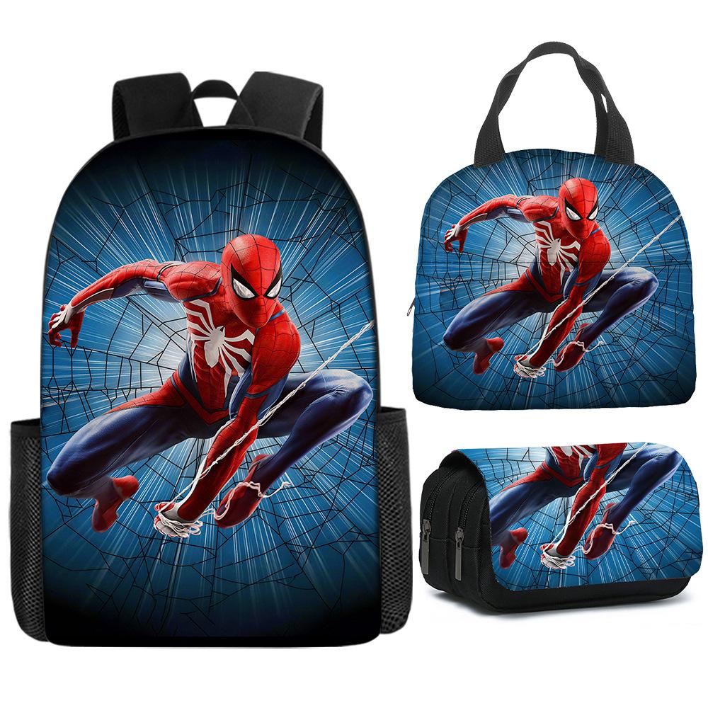 Boys Schoolbag Three-Piece 17-Inch Backpack, Hand-Printed Lunch Bag, Primary And Secondary School Student Schoolbag, Pencil Case Three piece set