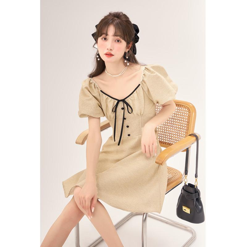 

Платье Mishow для женщин, лето 2023, новое элегантное платье с высокой талией во французском стиле, с пышными рукавами, на шнуровке, однотонное платье с квадратным воротником, MXC38L1484 L