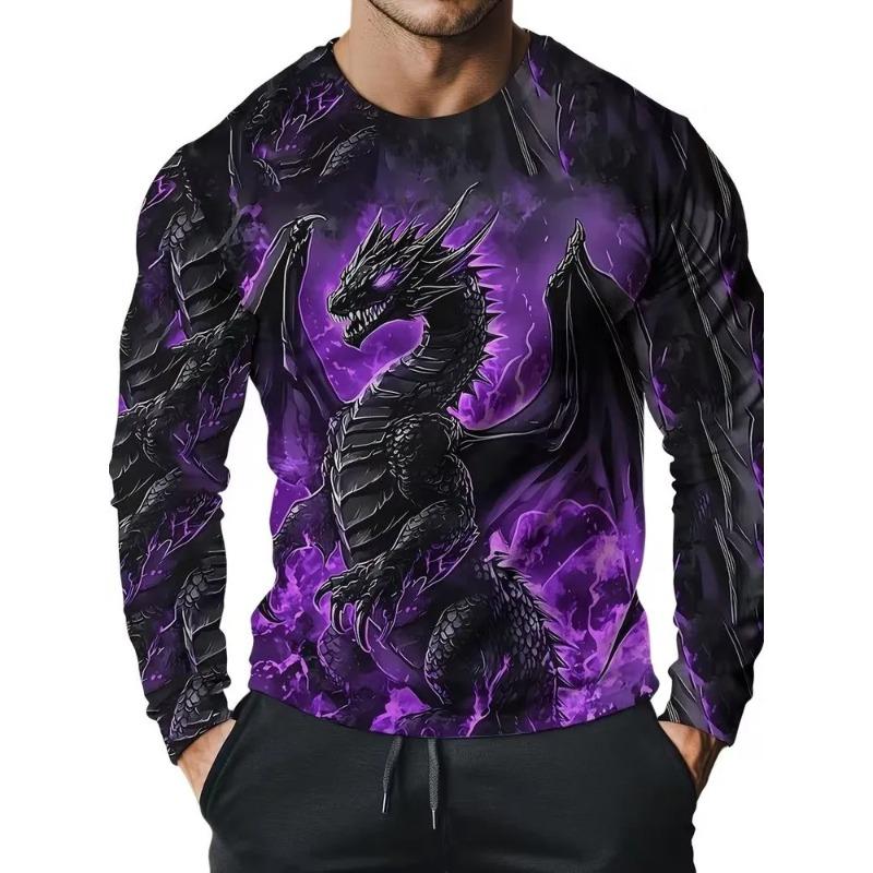 Men's Autumn and Winter 3D Printed Crew Neck Long Sleeve T-Shirt Fashion Versatile Trend Breathable Casual