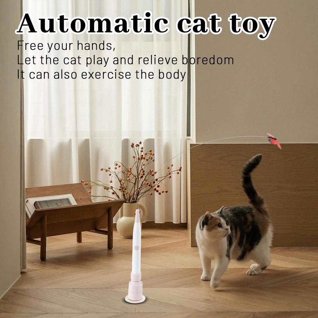 Automatic Toy With Strong Suction Cup - Electric Interactive Teaser Wand For Cats, Hands-Free Play For Boredom & Exercise