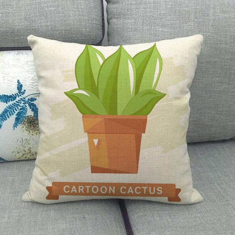 Cartoon Green Potted Cactus Digital Printing Short Plush Pillow Covers For Car Sofa Office Cushion Cover Home Goods 60X60Cm