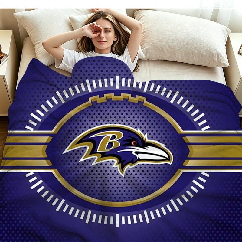 Koc flanelowy z nadrukiem Baltimore Ravens Wysokiej jakości Ciepły Komfortowy Pokrowiec na wszystkie pory roku Idealny na prezenty Wystrój domu