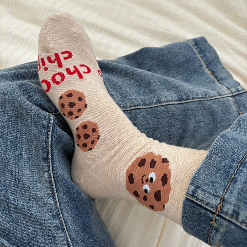 4Pairs Cotton Cartoon Short Socks Cheese Mid-calf Socks Comfortable Women's Stockings Female