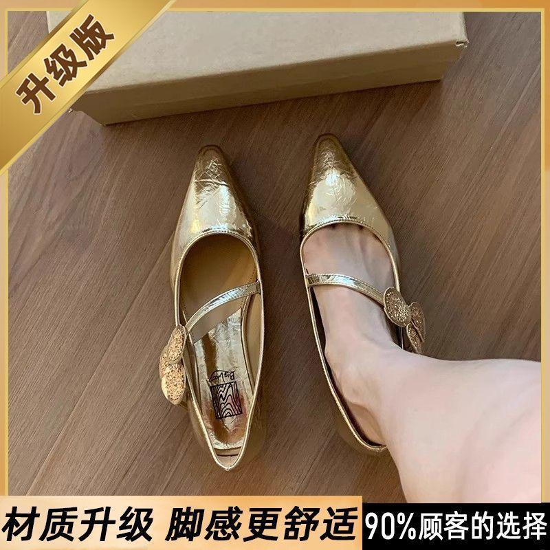 Silberne Mary Jane Schuhe mit niedrigem Absatz Damenschuhe Frühling und Sommer 2025 neue Mode vielseitig Rock Abend Einzelne Schuhe Damen