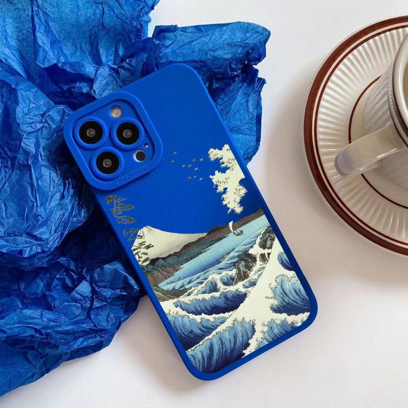 Ukiyoe Sea Wave Water Splash Phone Case For iPhone 14 13 12 11 Pro Max 14 Plus X XS XR 7 8 Plus SE 2020 Soft Silicone Back Cover