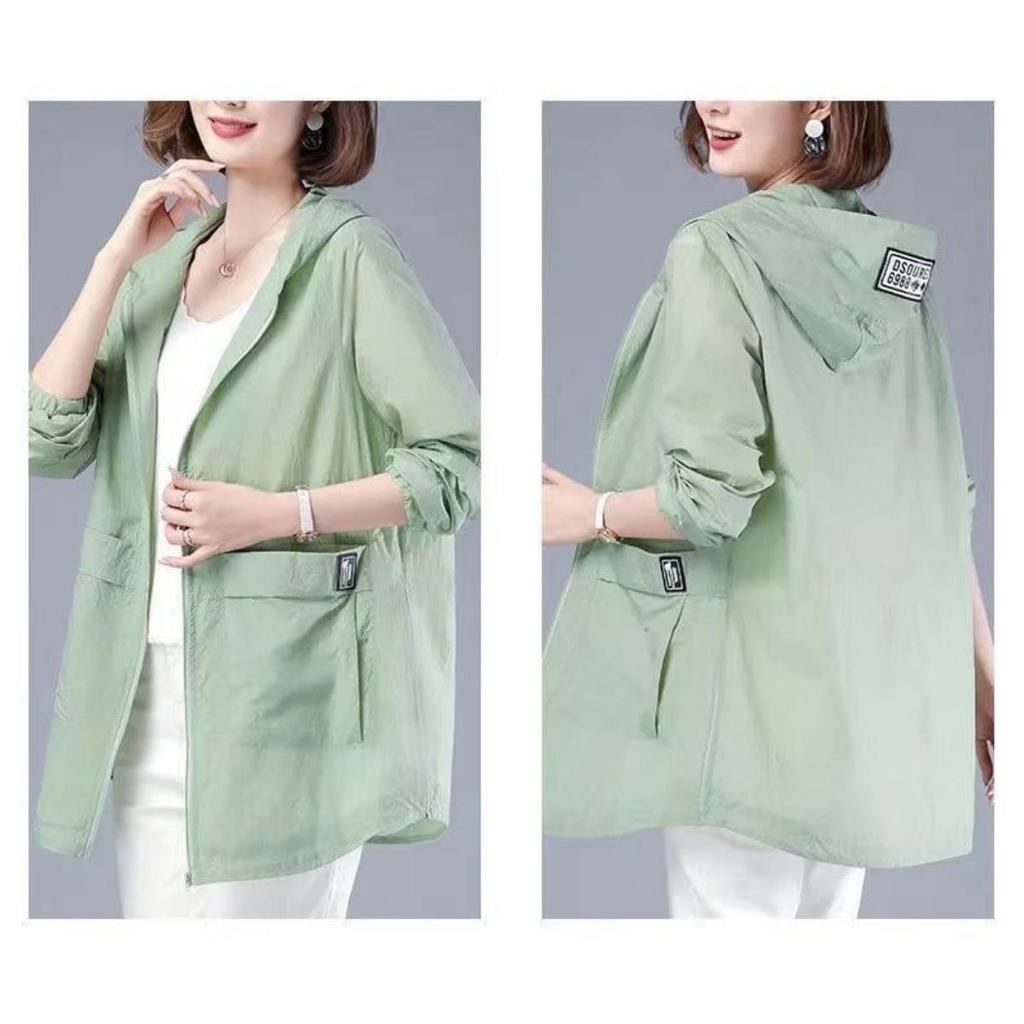 Women's Long Plus Size Hooded UV Resistant Jacket with Pockets
