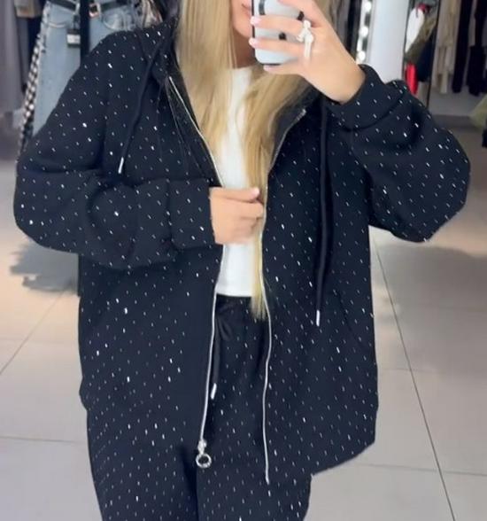 Women's Autumn/Winter Casual Hooded Sweatshirt and Wide-Leg Pants Set with Full Diamond Design