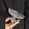 Small Embossed Glass Fruit Bowl Crystal Clear Pedestal Serving Dish for Dessert Snacks Elegant Storage Tray Compact Table Decor