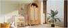 Kleiderschrank 181x78x45 cm mit Rattan-Geflecht, Eichen-Optik, Halbkreisförmiges Regal, 2 Türen mit Magnetverschluss, 2 Schubladen, Kleiderstange und Kippsicherung