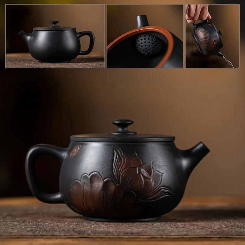 

Цзяньшуйская глина Фиолетовая керамика Резьба Чайник Ручная роспись Антикварный рельефный чайник Бытовой чайник Набор для чая Кунг-фу Чайник