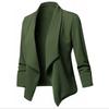 Women's Slim Fit Long Sleeve Solid Color Blazer Versatile Stretch Cuff Lapel Jacket For Office Wear, Elegant Career Open Front Coat For Commuting