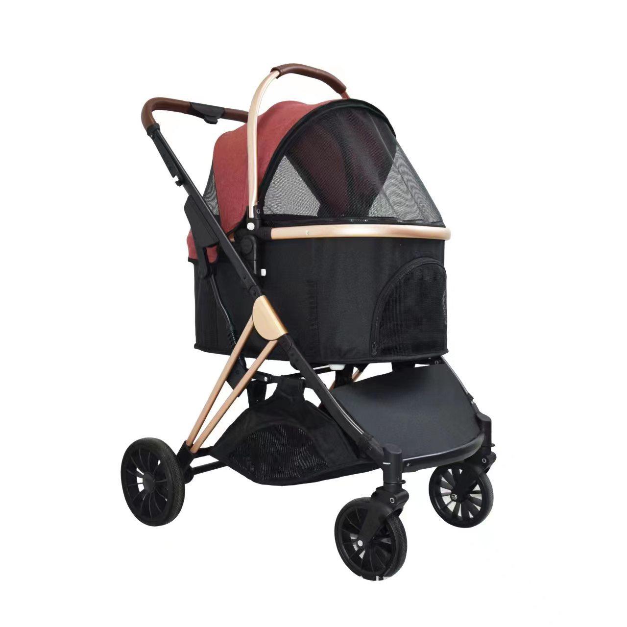 

3-в-1 отдельная складная коляска для домашних животных с высоким ландшафтом для кошек, собак, тележка для собак, тележка для прогулок с домашними животными кармин