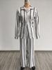 European & American Women's Striped Two-Piece Set: Long Sleeve Shirt & Pants