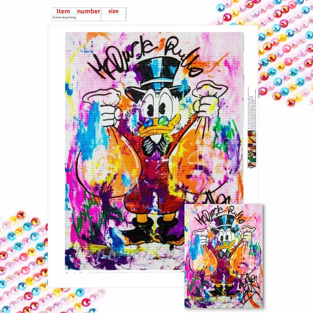 5D DIY Diamond Art Painting Kits for Adults, Donald Duck, A Financial Tycoon Full Round Crystal Diamond Kits for Beginner for Home Wall Decorate
