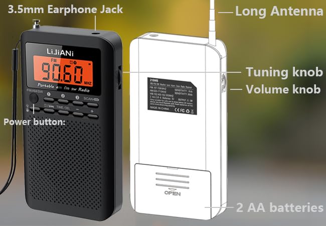 2025 Mini Portable Radio FM/AM/SW, Operates on 2 AA Batteries, Features Backlit Buttons for Nighttime Use, Digital Clock, Alarm Clock, and Sleep Timer