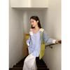 Thirteen Lines Spring 2025 French Style Off-Shoulder Striped Shirt for Women C3056