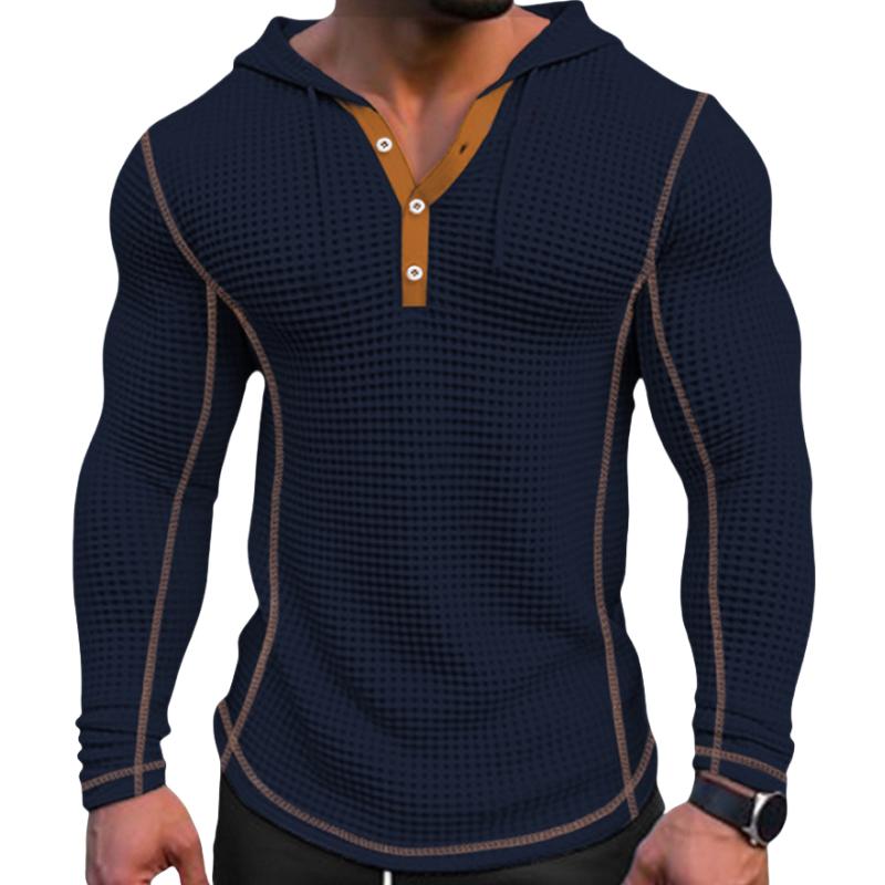 2024 Men Hooded T Shirt Long Sleeve Patchwork Shirt Bodybuilding Workout Fitness T-Shirt Men Spring Autumn Sport Clothing