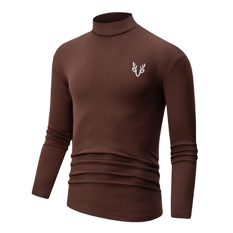 Men's Autumn and Winter Fashionable Semi High Neck Solid Color Bottom Casual Long Sleeved Top