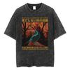 Endless Corridor of Flesh Crow Vintage Washed T-shirts Funny Japanese Dark Raven T Shirt Men Women Harajuku Gothic Casual Tshirt