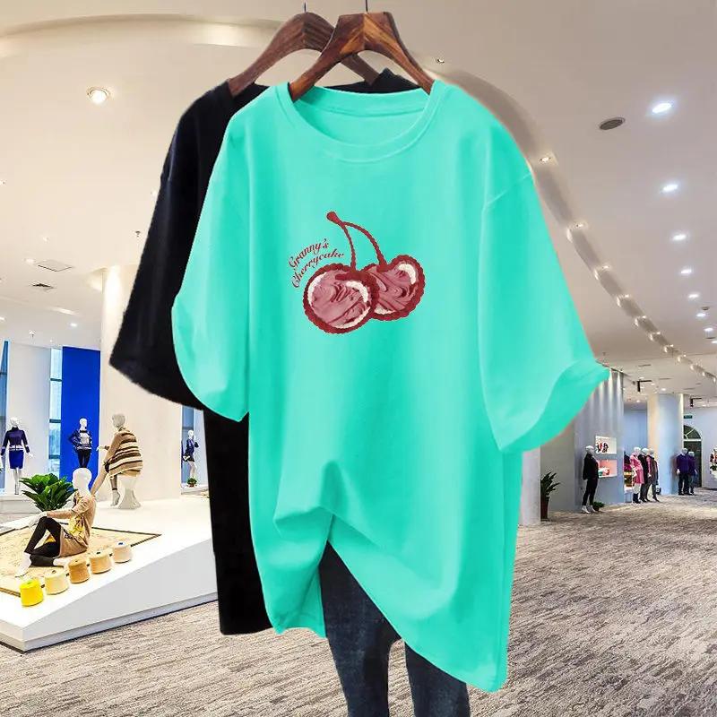 Women's Cartoon Pure Cotton Basic T-shirt, Casual Loose Short Sleeved T-shirt, Round Neck Top, Summer Fashion