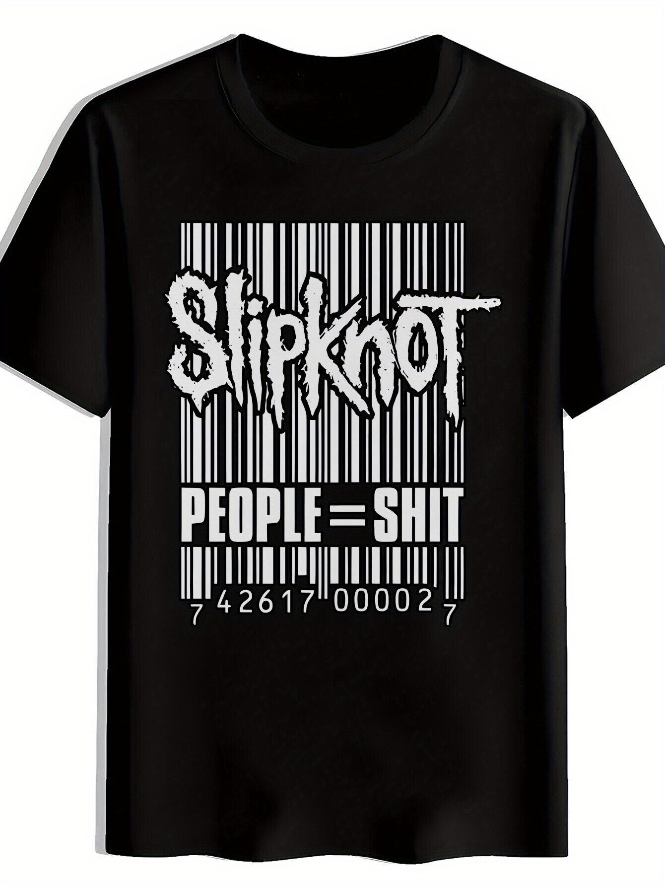 Slipknot Graphic T-shirt - Black Crew Neck Short Sleeve Tee with Bold White Striped Design S