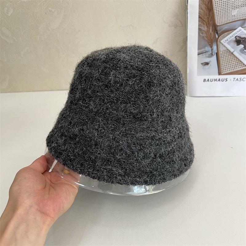 

Autumn and winter new wool pattern bucket hat foldable versatile simple face small plain warm bucket hat M（56-58cm） темно-сірий