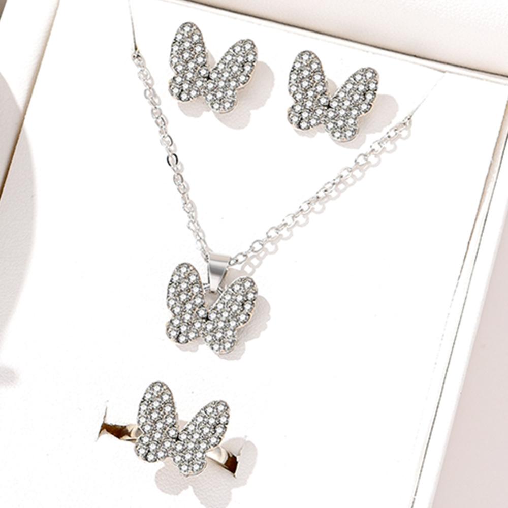5 Piece Set Women Temperament Personality Versatility Butterfly Zircon Creative Love Necklace Ring Bracelet Earring Accessories