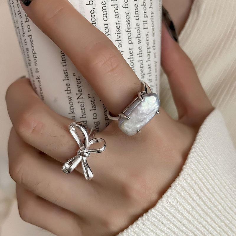 Verstellbare Größe Art Deco Geometrischer Ring Schleife Großer Quadratischer Ring Damen Ins Wind Schlichte Persönlichkeit Leichter Luxus Mode Fingerring
