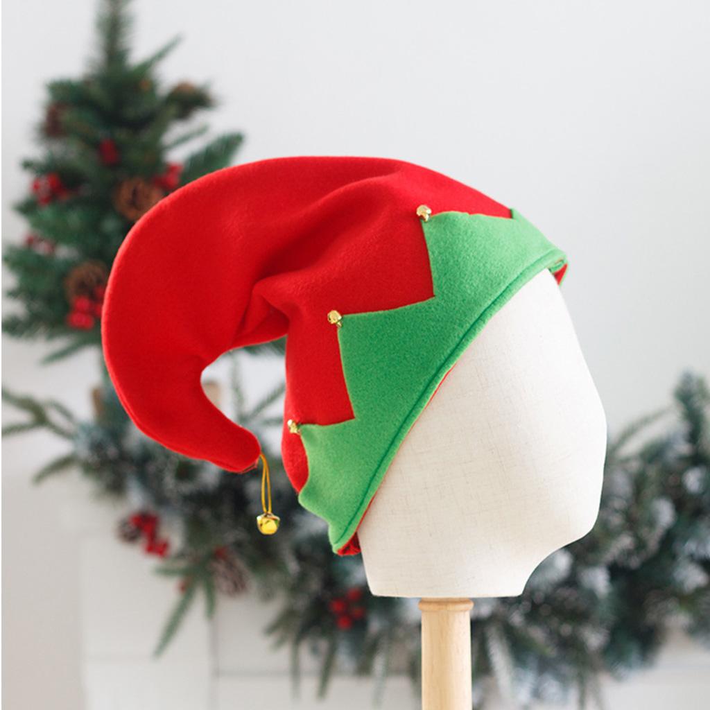 Caps of Santa's Assistant Plush Made Red & Green Hats with Curled for Peak Christmas Costume Accessories