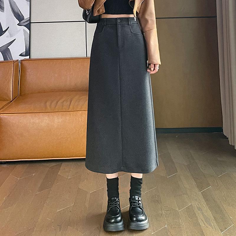 

Women s Black Wool Blend A-Line Skirt: High Waist, Velvet-Lined, Mid-Length, Slimming, for Autumn/Winter 2025 S серый