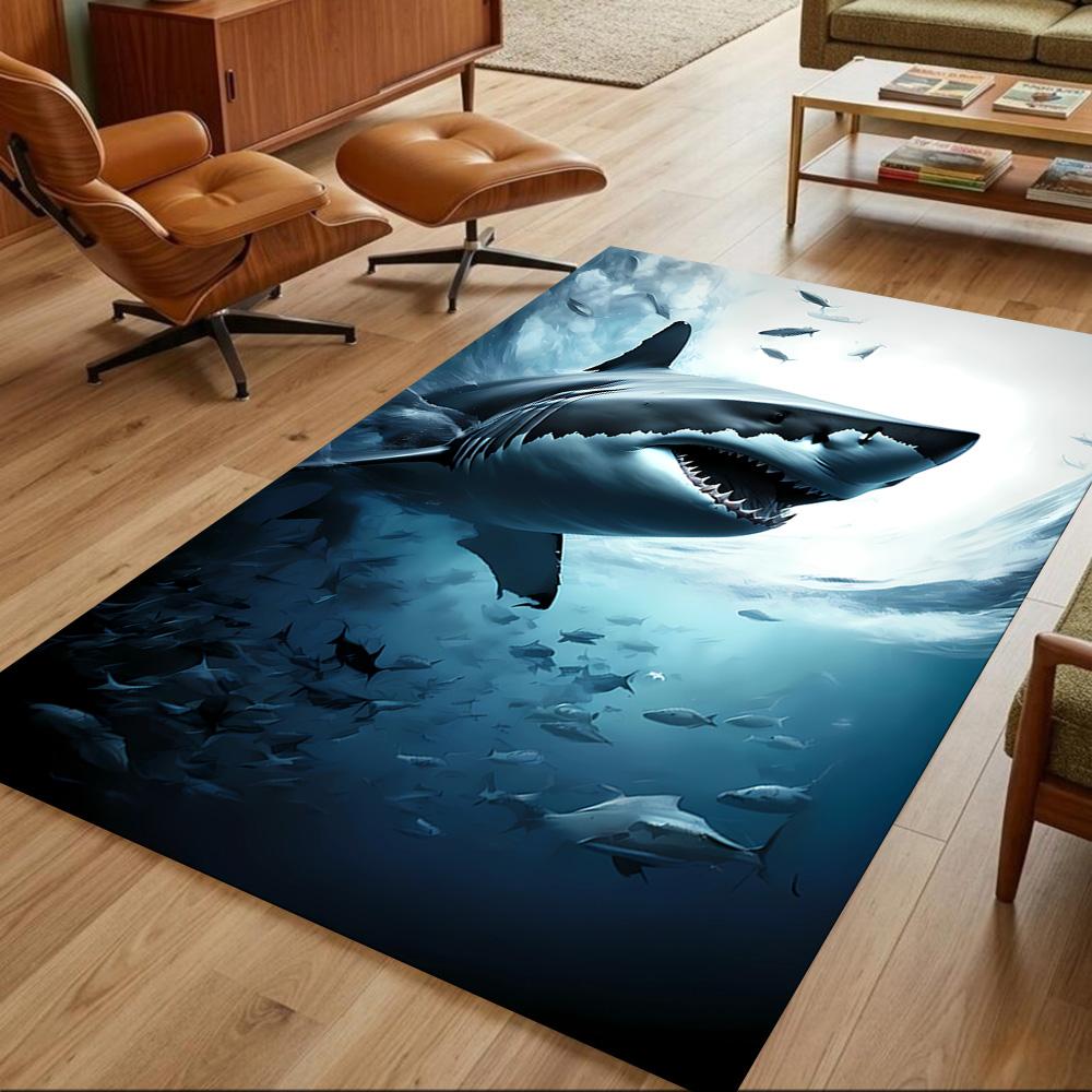 Shark Surface 2D Printed Floor Mat Shaggy Fabric Stain-resistant Surface Office & Lounge Rug Bohemian Boho Style Holiday Home Gift