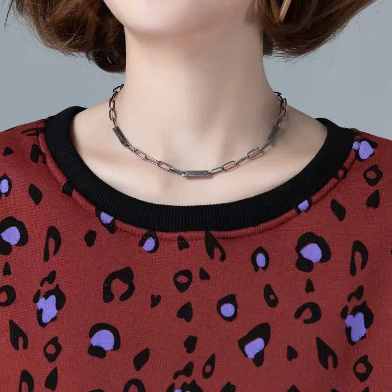 Sweatshirt Women Winter Thickened Round Neck Inner Warm Printed Big Yard Bottom Shirt Tops