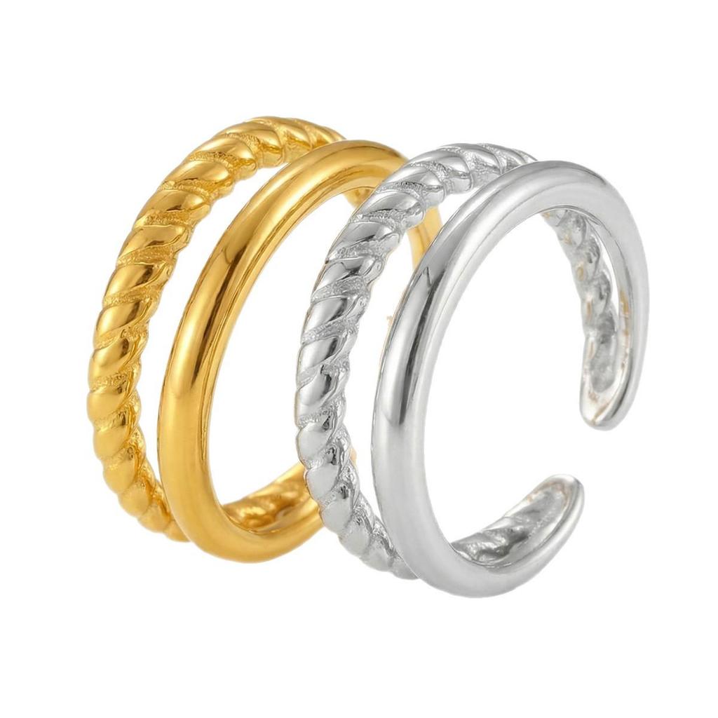 18K Gold Plated Cable Knit Double Layer Open Ring – European & American Fashion