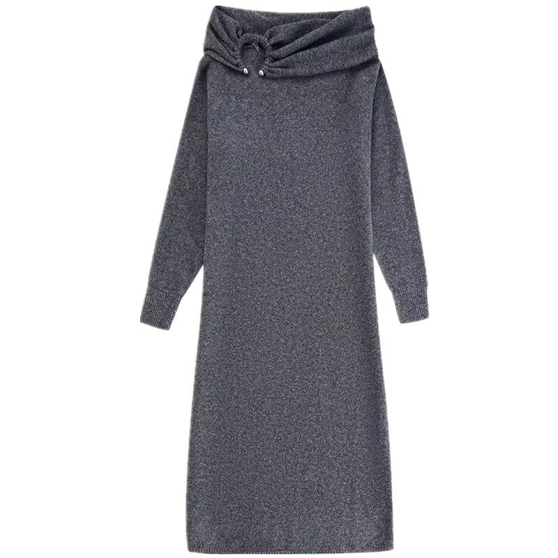

Fashion Style Winter New Women s Clothing Stylish Silm Easiest for Match Knitting Ruched Dress 3653005 809 Medium Gray L