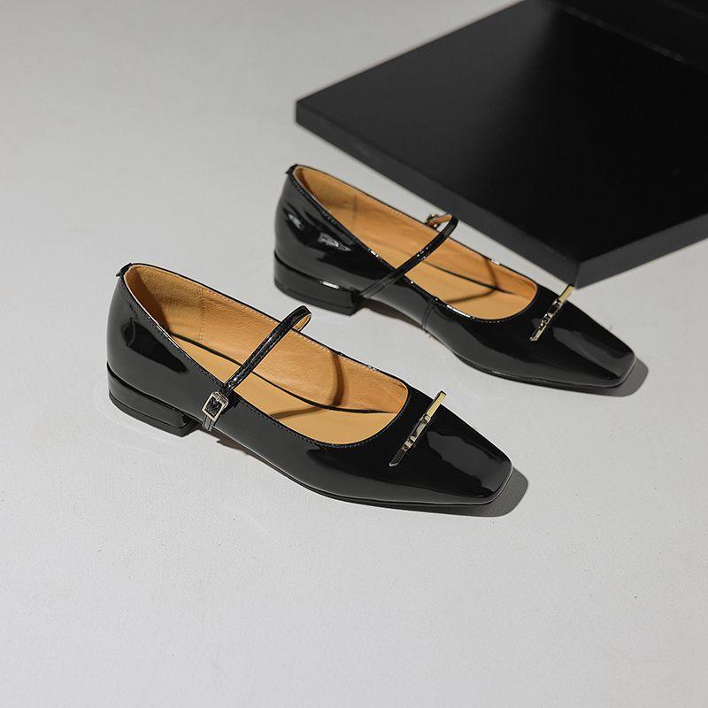 

Krazing Pot Туфли-лодочки из овчины с квадратным носком и низким каблуком. Осенне-летняя обувь. Женские туфли Мэри Джейн с металлическим украшением. Модные туфли-лодочки. 41 чёрный