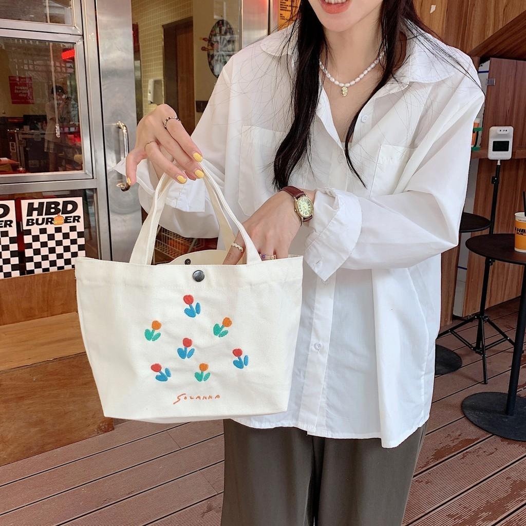 

Mid-sized Floral Canvas Tote Bag In Stylish Street Fashion For Students OrangeRed