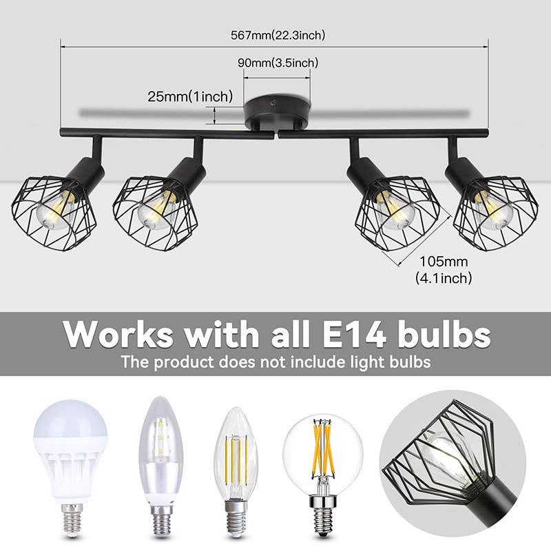 4-head Chandelier E14 Socket Track Light Dining Room LED Ceiling Pendant Lamp for Living Room Kitchen Hallway Spot Led Lighting