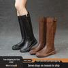 Women's Retro Leather Over-the-Knee Boots with Thick Sole and Velvet Lining - Versatile High-Top for Autumn/Winter